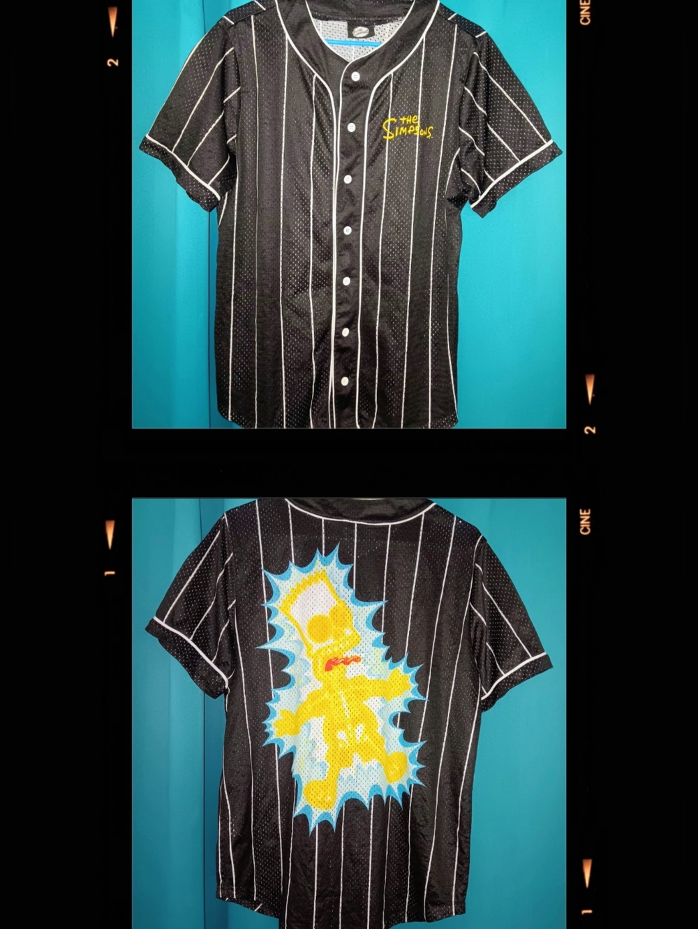 The Simpsons "Electrified Bart" Baseball Jersey~Men's Size Medium~Black & White